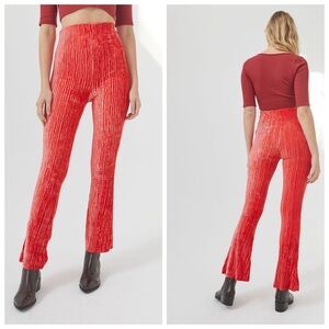Urban Outfitters Red Orange Velvet Plisse Stretchy Flare Bell Bottom Pants